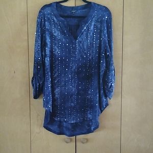 2X Blue Sequin Tunic Blouse